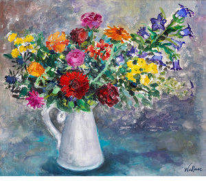 Colourful Blooms in White Jug