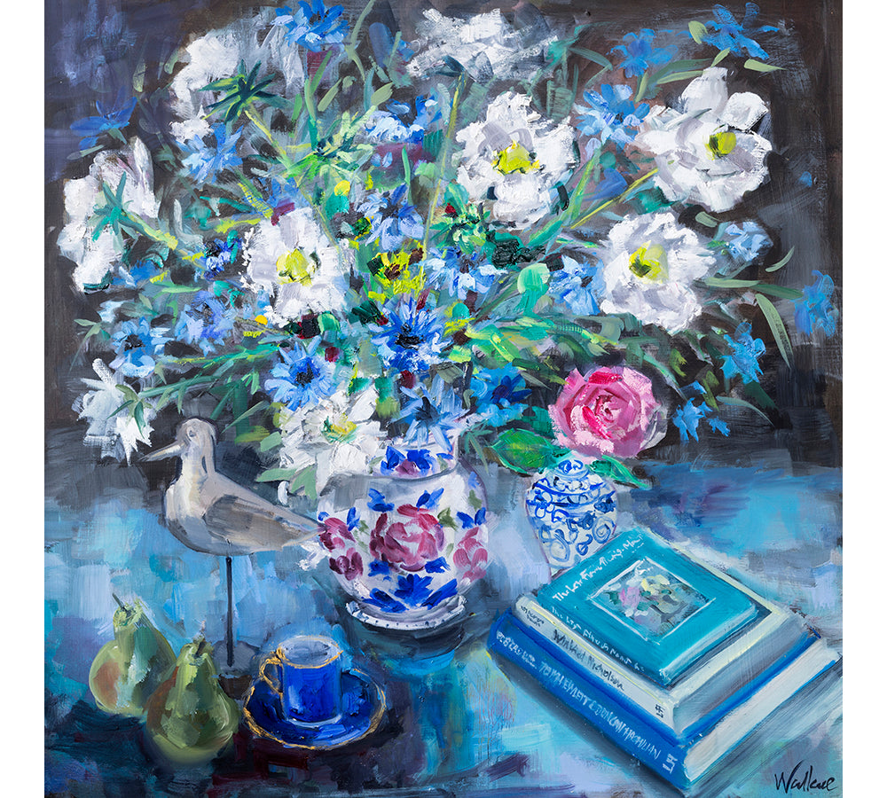 Cornflowers, Books and Bird