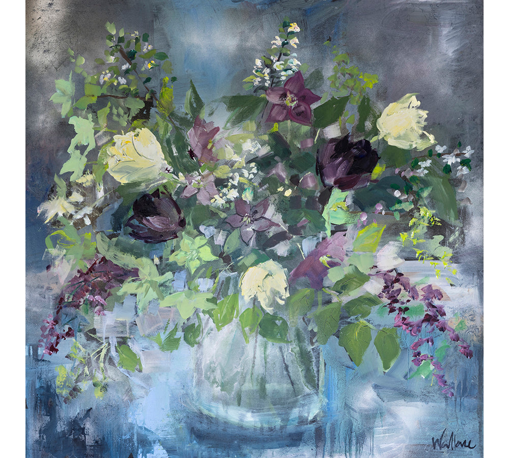 Hellebores, Blossom and Tulips in Glass
