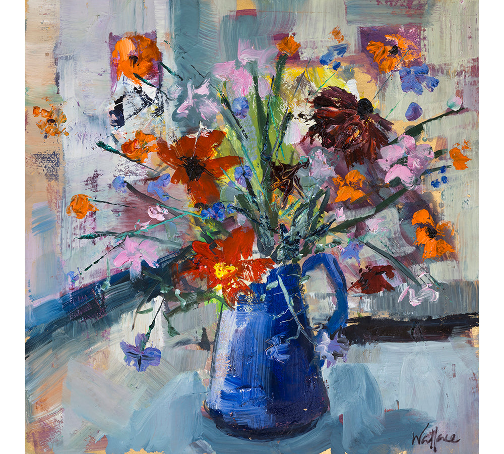 Orkney Flowers in Blue Vase