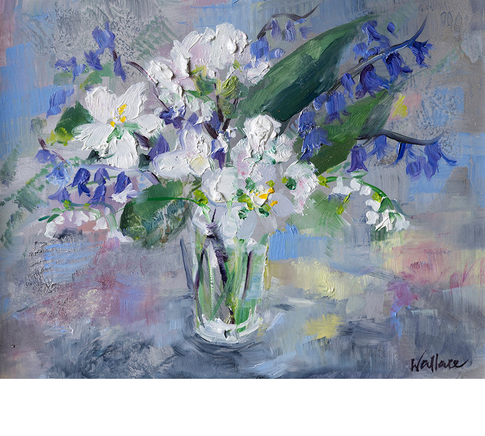 Sweet Peas and Bluebells in Glass