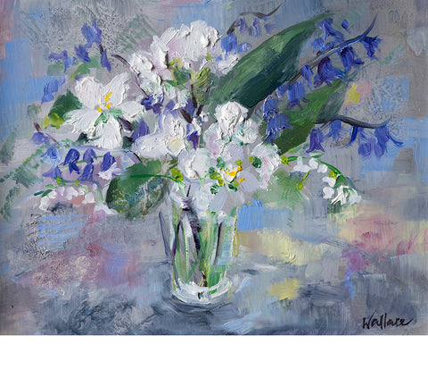 Sweet Peas and Bluebells in Glass