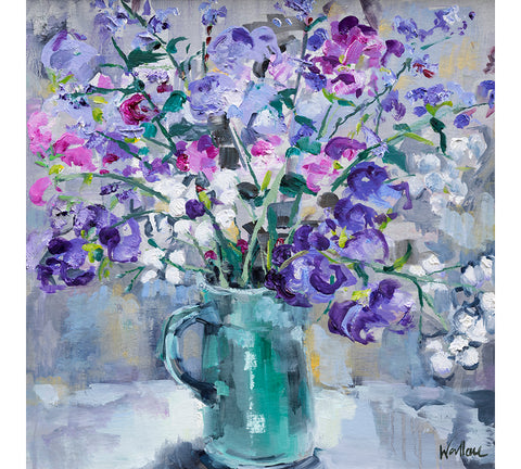 Sweet Peas in Green Vase