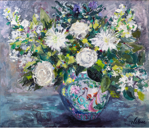 White Garden Flowers in Vintage Vase