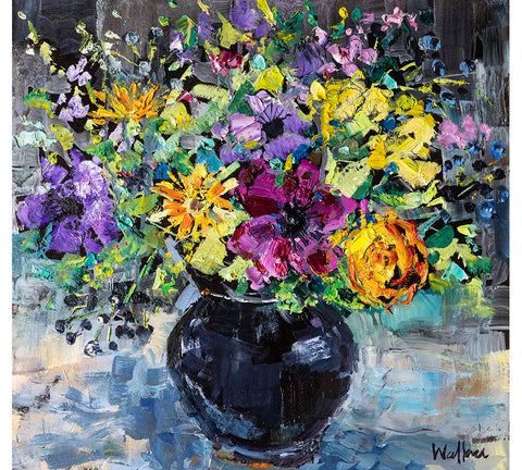 Vibrant Blooms in Black Vase